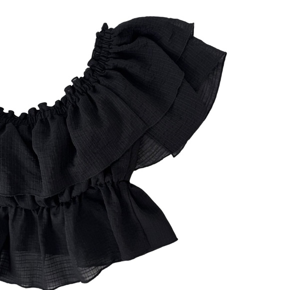 Zara Ruffled Off Shoulder Black Crop Top Size Medium Festival Casual Summer - Picture 11 of 15